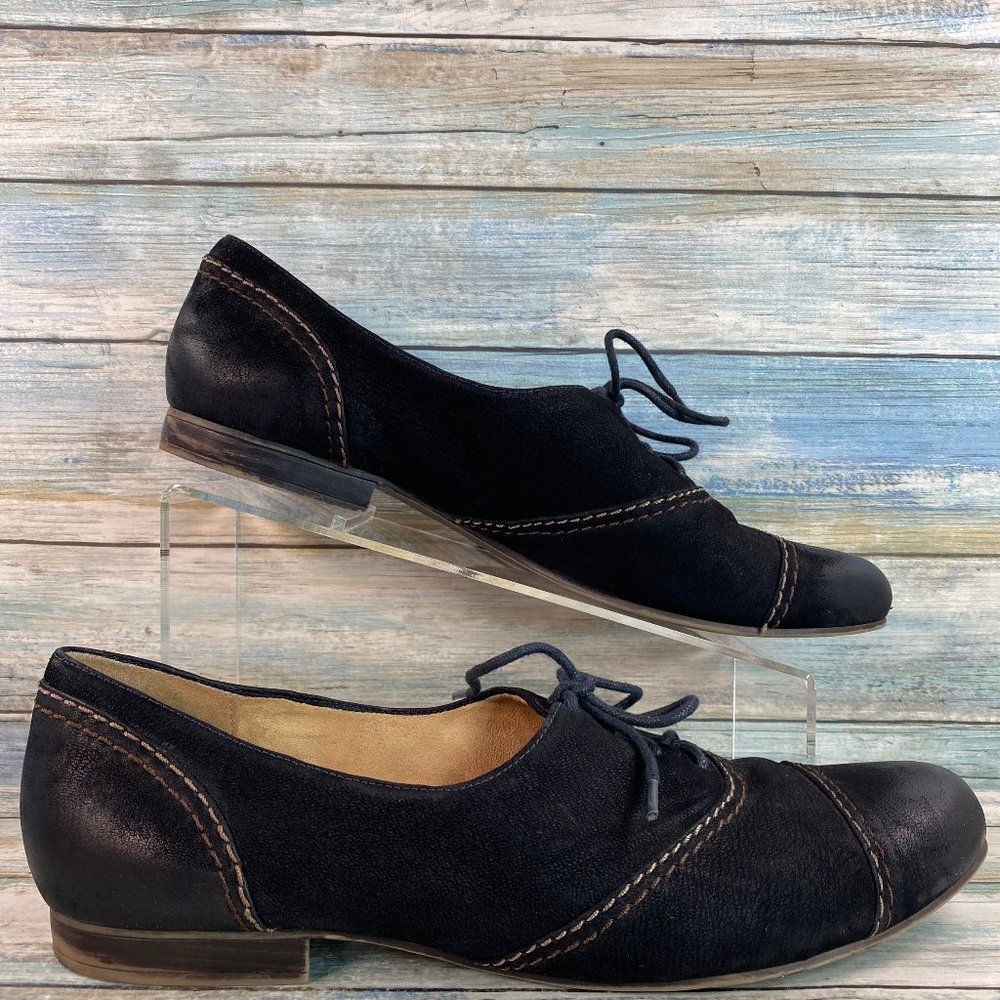 Naturalizer Lonnie Oxford Shoe Womens 11M Black Leather & Suede Lace Up Cap Toe